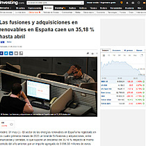 Las fusiones y adquisiciones en renovables en Espaa caen un 35,18 % hasta abril